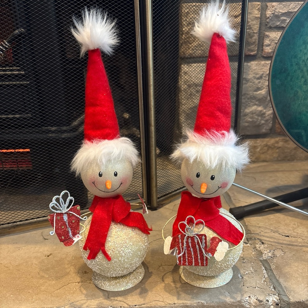 E SOLD Christmas Ornament Bobble Snowman Santa Holiday Sparkle Vintage